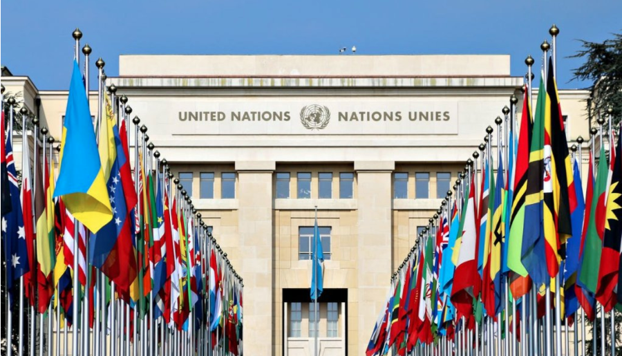 united nations building and flags